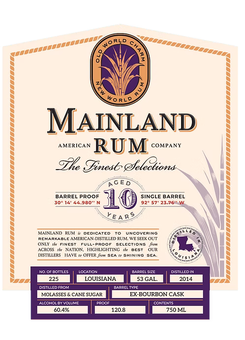 Mainland Rum Louisiana Aged 10 Years Rum Review by the fat rum pirate